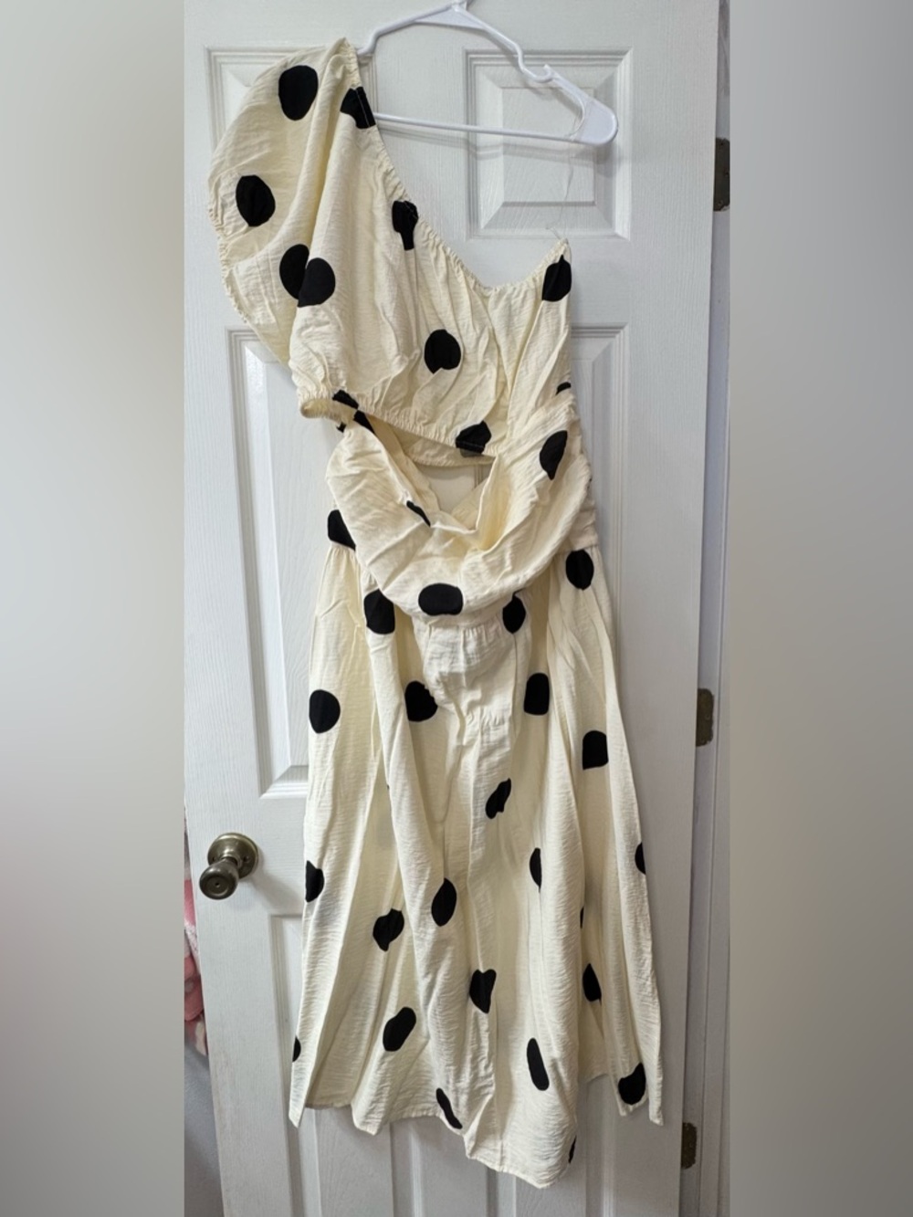 Women’s Cream Polka Dot Midi Dress with Black Dots